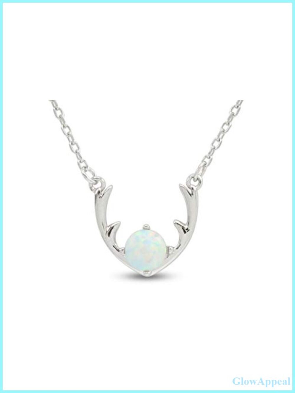 14k White Gold Over Sterling Silver Synthetic Opal Deer Antler Pendant Necklace